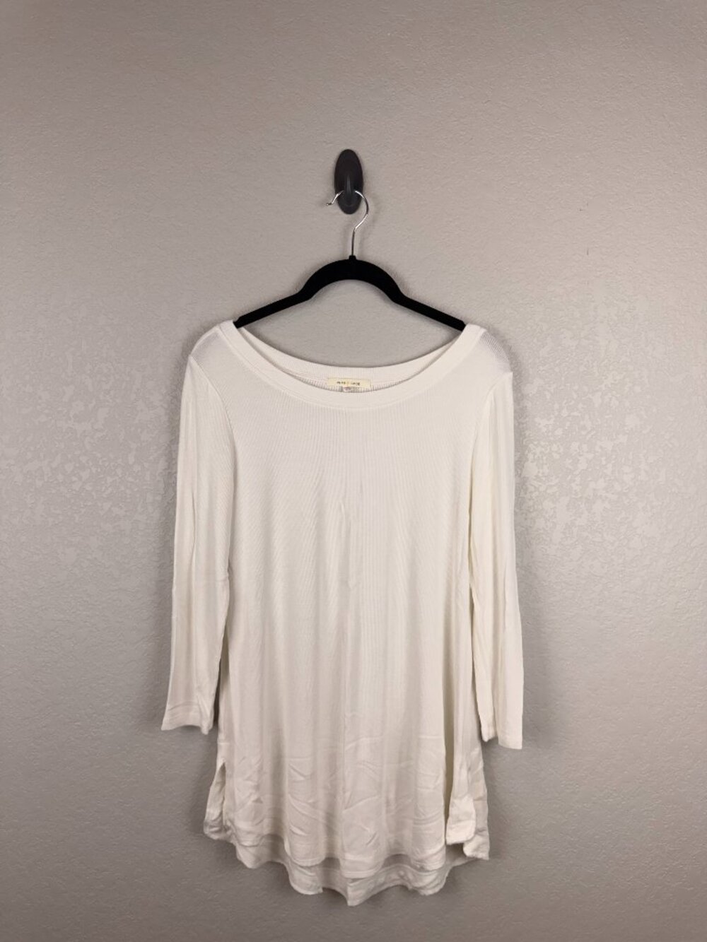 Pure + Good Women's Ivory White Ribbed 3/4 Sleeve Scoop Neck Tunic Top Small